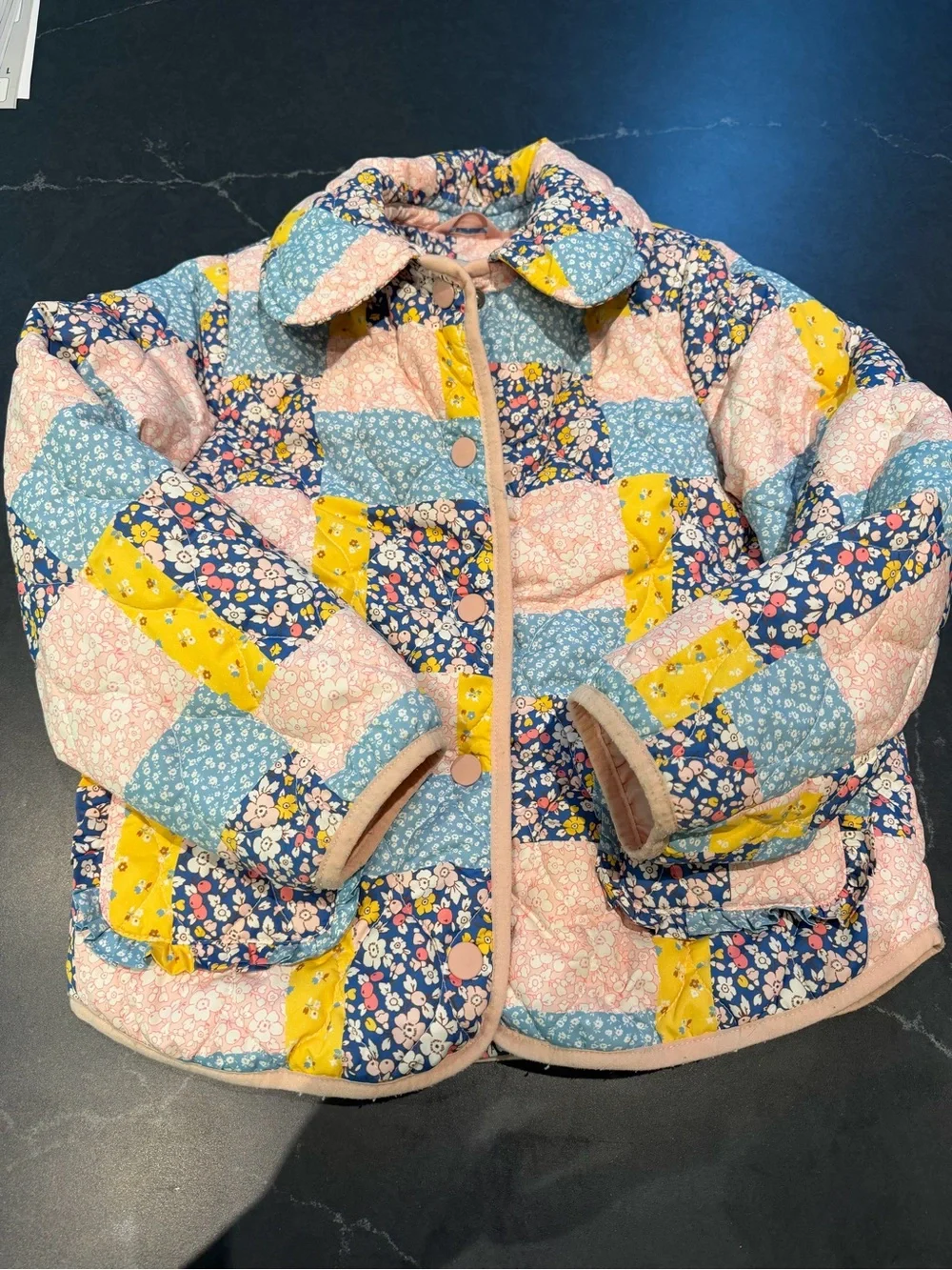 Mini Boden Quilted Patchwork Jacket - Pink, Blue & Yellow size 6/7